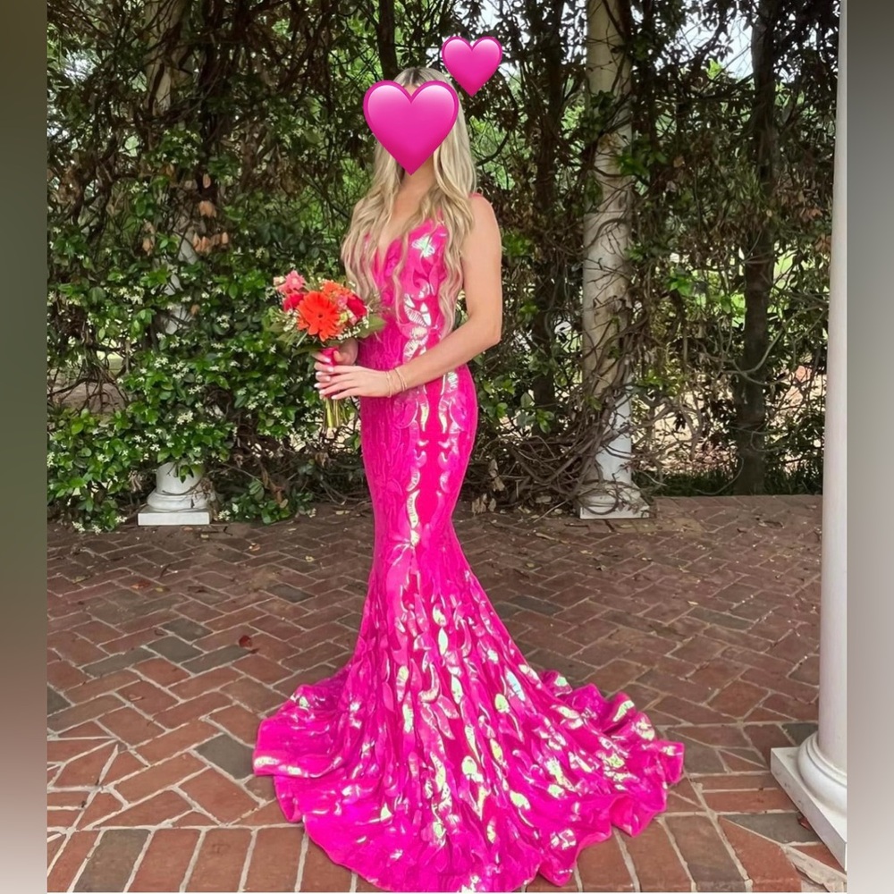 Jovani Prom Dress - Size 4 - Hot Pink Sequins, Mermaid Fit